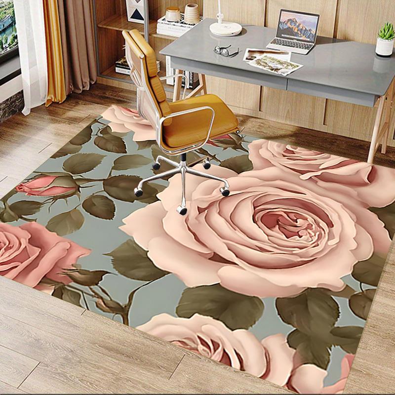 1PC Rose Pattern Carpet Ultra Soft, Thick & Absorbent, Non Slip Machine Washable Mat for Entryway