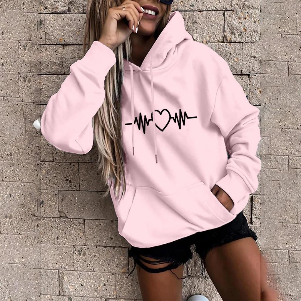Kaixinjiuhao Women Fashion Casual Fun Print Hooded Sweatshirt Loose Sports Tops Pullover