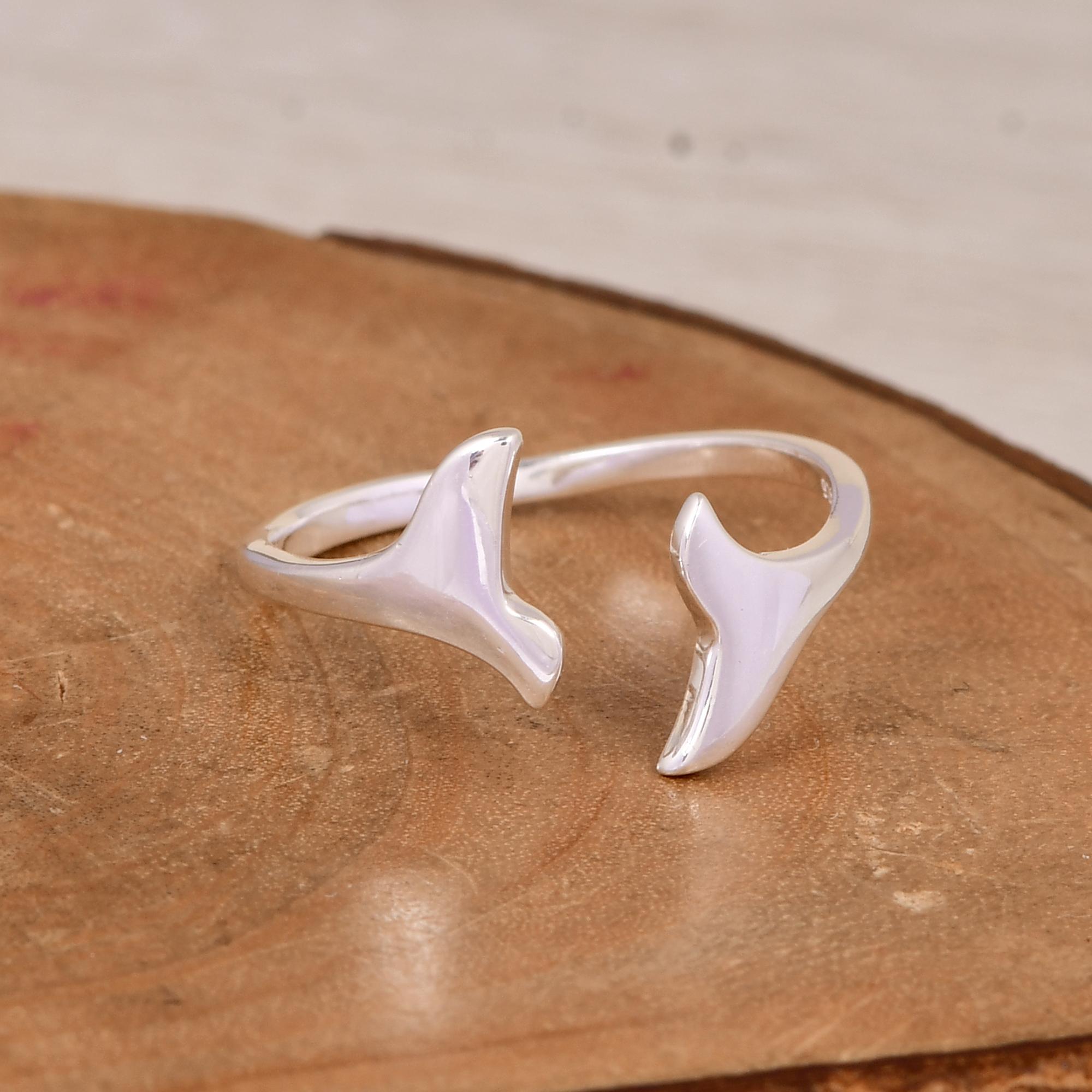 Minimalist Whale Tail Ring, 925 Sterling Silver Open Ring, Adjustable Ocean Inspired Ring, Cute Animal Jewelry Gift for Her, Beach Lover Ring 5