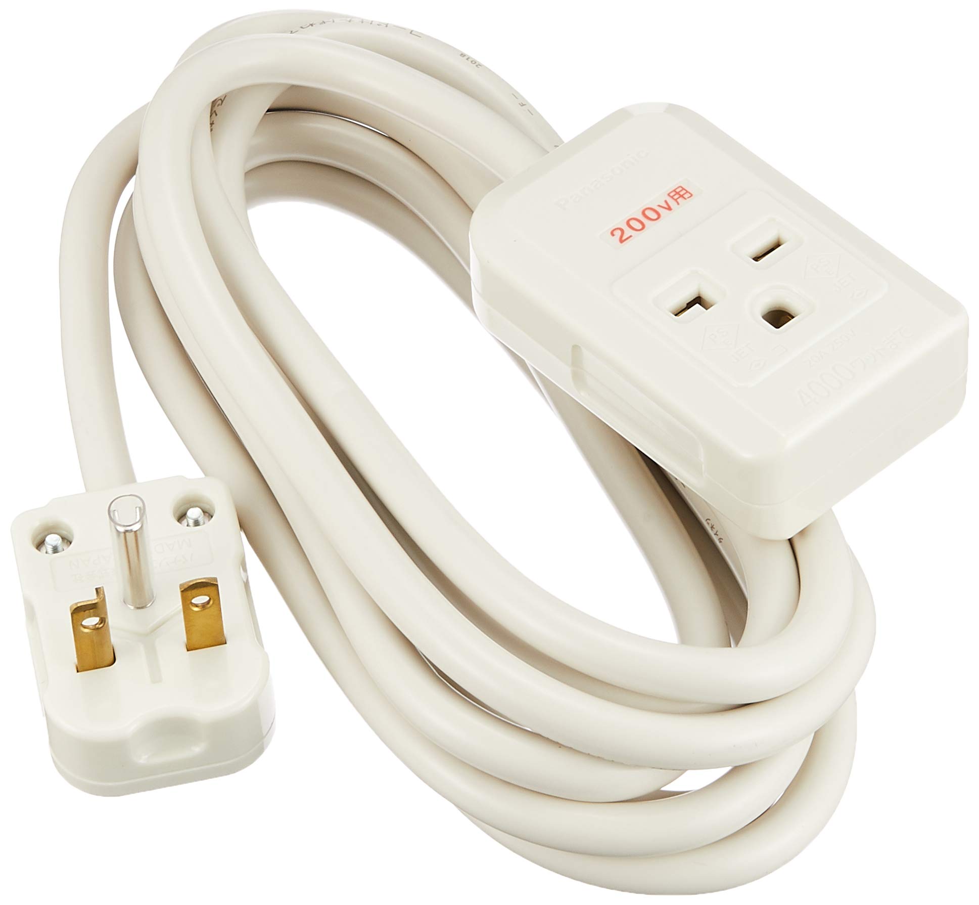 

Panasonic WH4931WP Grounded Extension Cord for 200V 1 3m 15A/20A Appliances, Port,