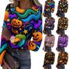 Women Casual Long Sleeve Ribbed Top Halloween Pumpkin Ghost Bat Print Crew Neck Shirt Stretchy Slim Fit Tee