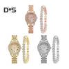 2Pcs/Set Women Quart Watch Shiny Rhinestones Circular Dial High Precision Movement Wristwatch with Bracelet