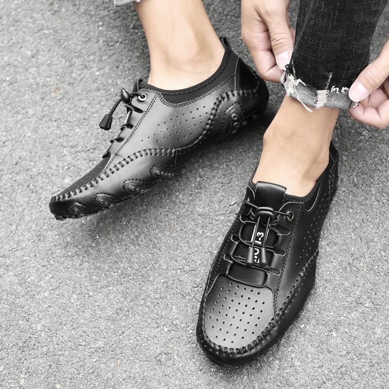 Men's Shoes Summer Breathable New plus Size Hollow Casual Leather Shoes Men's Driving Leather Shoes Men