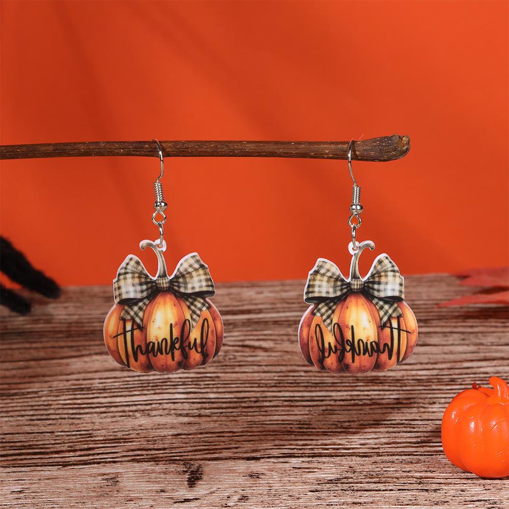 Semi-Hosting Eco-Friendly Acrylic Earrings, Personalized Halloween Pumpkin Skull Earrings Earrings