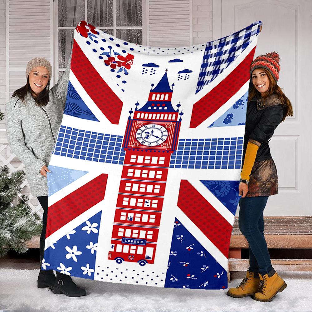 1pc Union Jack, Big Ben Outdoor Flannel Blanket for Girls Soft, Lightweight Throw Perfect for Camping, and Gifting, Digital
