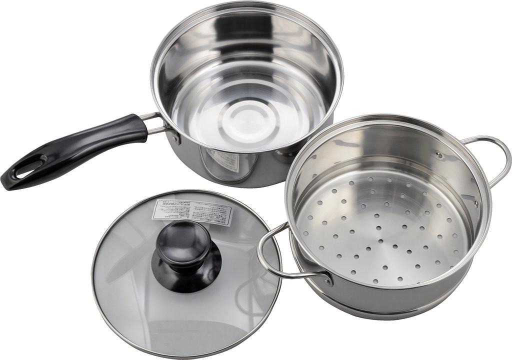 Wahei Freiz Pot with IH Stainless Nabeya Daisaku One-handed Two-tiered Steamer, 18cm, Compatible, Steel, NR-7732