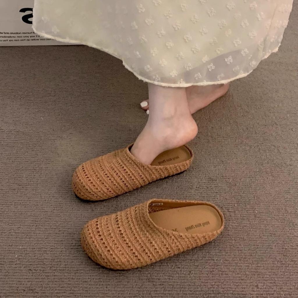 Baotou Drag Women In the Summer of 2025 New Breathable Flat Bottom Fashionable Versatile Comfortable Lazy Soft Bottom One Pedal Women's Shoes