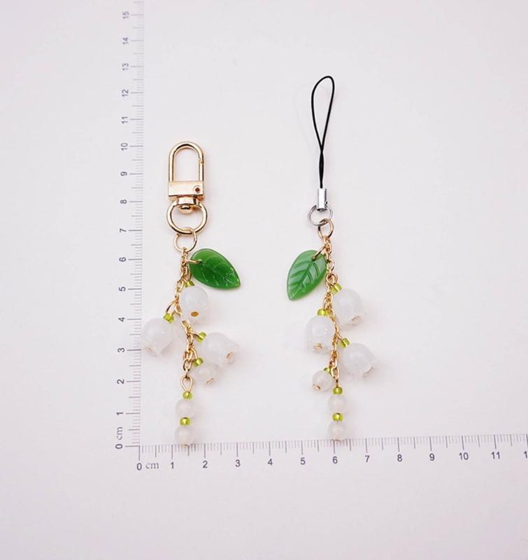 Mobile Phone Lanyard Cute Peach Fruit Phone Charm Couple Keychain Bell Orchids Flower Keyring for Keys Hangings Charm