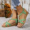 Fashion 2025 Shoes Female Elastic Band Women's Sandals Outdoor Casual Sandals Women String Bead Round Toe Wedges Plus Size Shoes Women