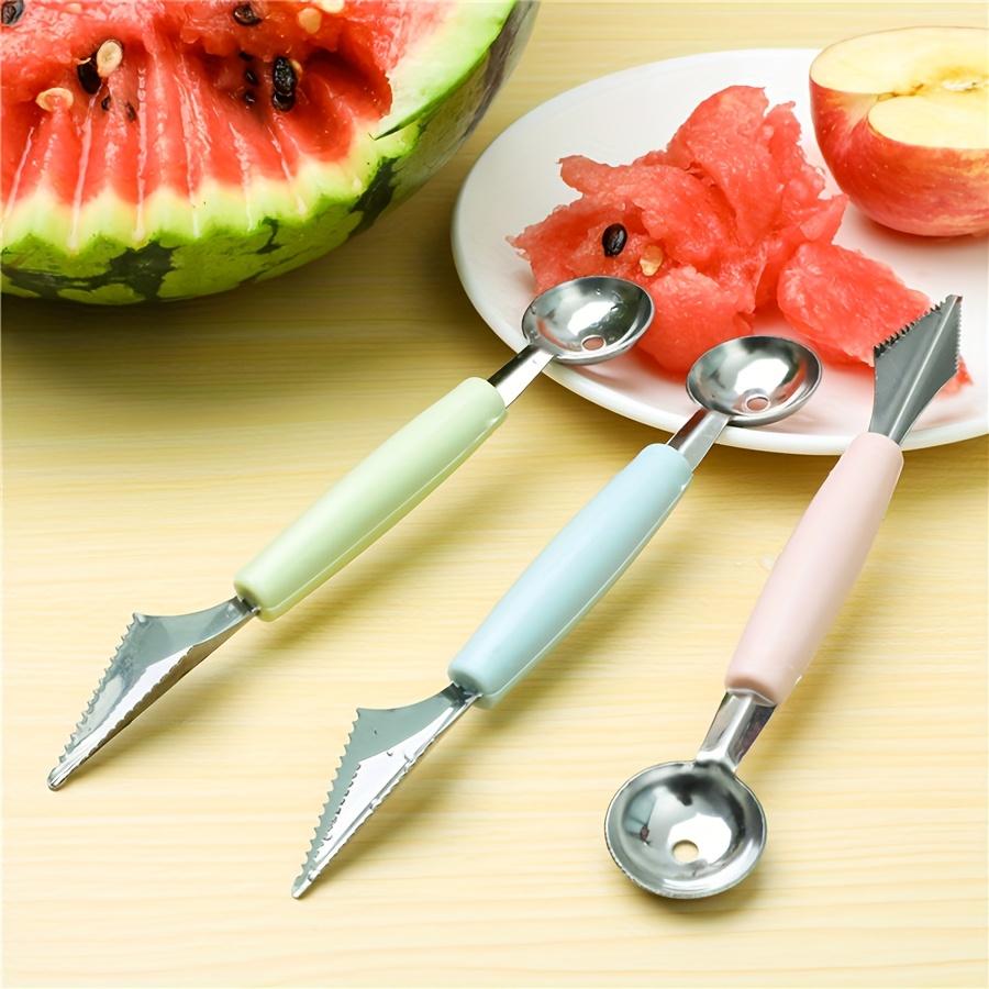 Stainless Steel Fruit Carving and Scooping Tool Reusable Dual-Purpose Fruit Spoon Ice Cream Watermelon Melon Ball Spoon JXB