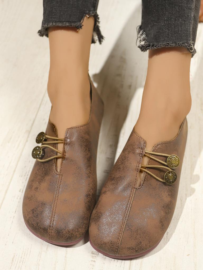 Autumn New Thick-soled Solid-color Buttons Lazy Large-size Single Shoes