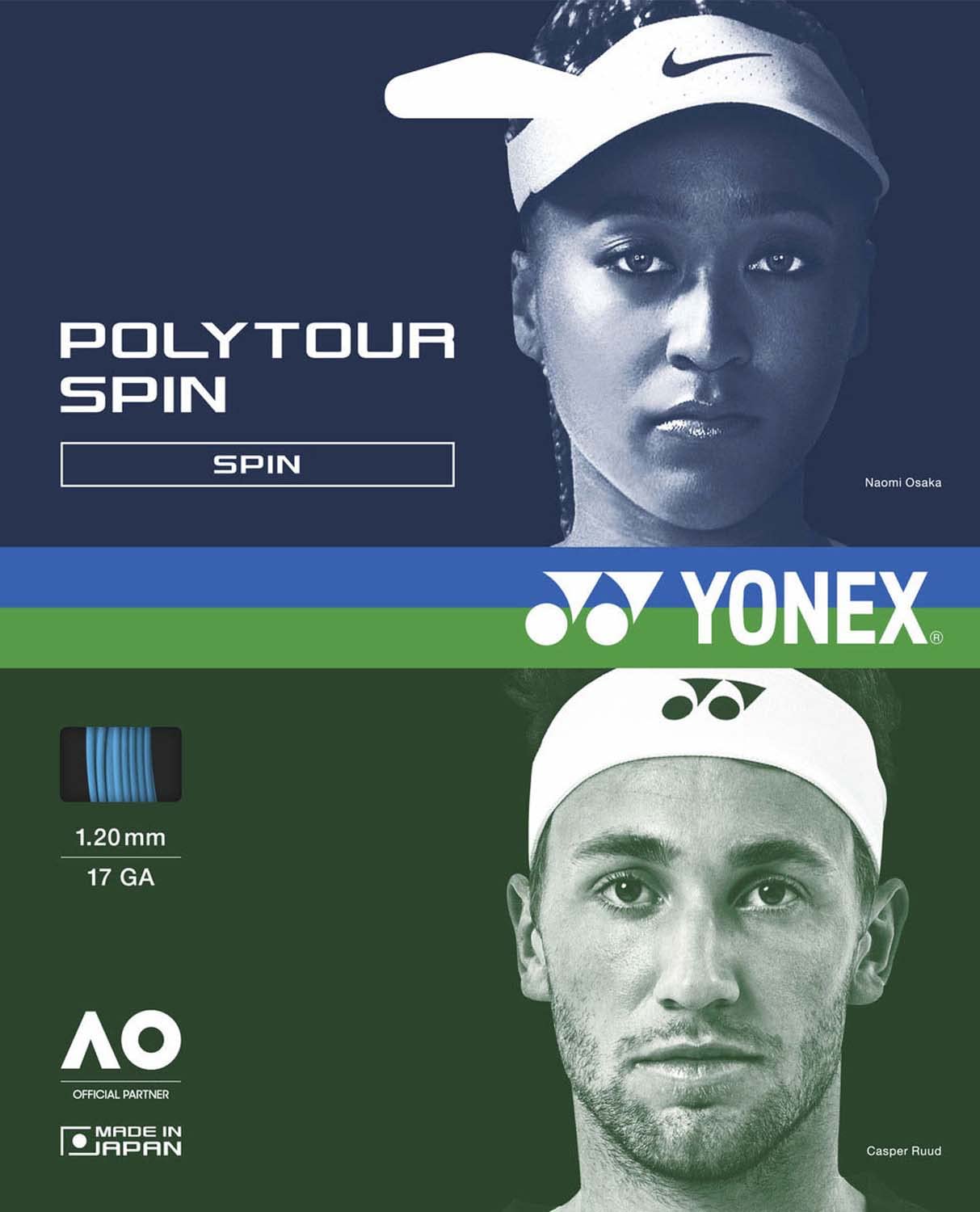 Corde da Tennis YONEX Poly Tour Spin 120 PTGS120 Blu Cobalto (1,20 mm)