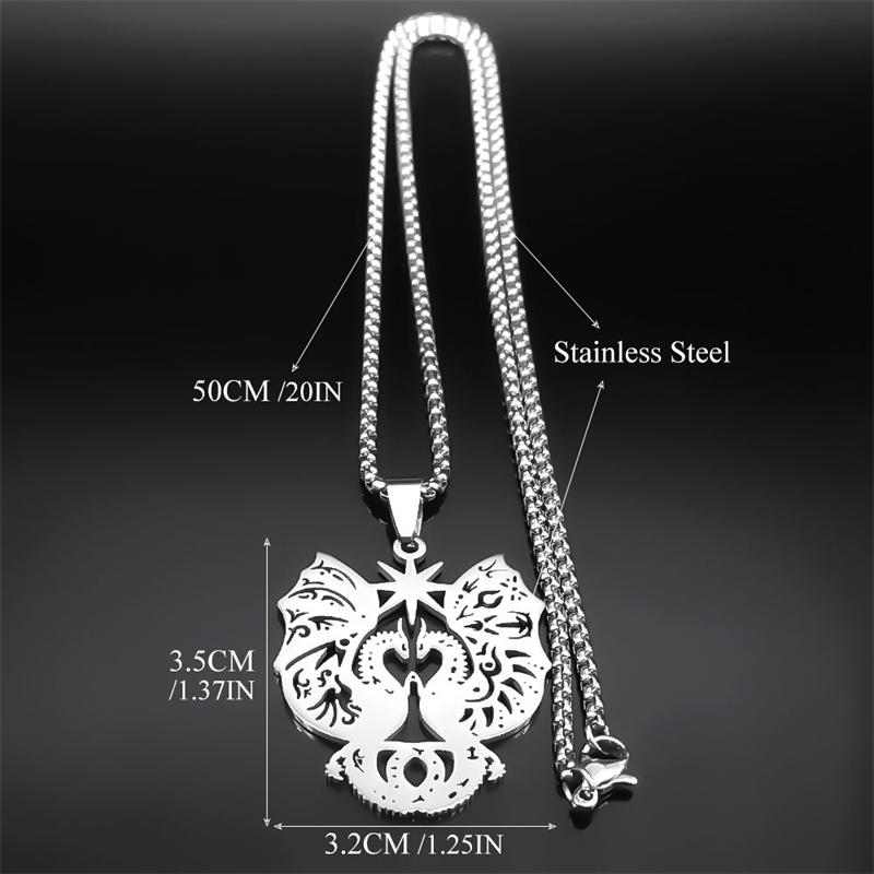 Doppelter Fliegender Drache Anhänger Halskette für Damen Herren Edelstahl Silber Farbe Glücksbringer Sternenkette Schmuck colar NZZZ513S2