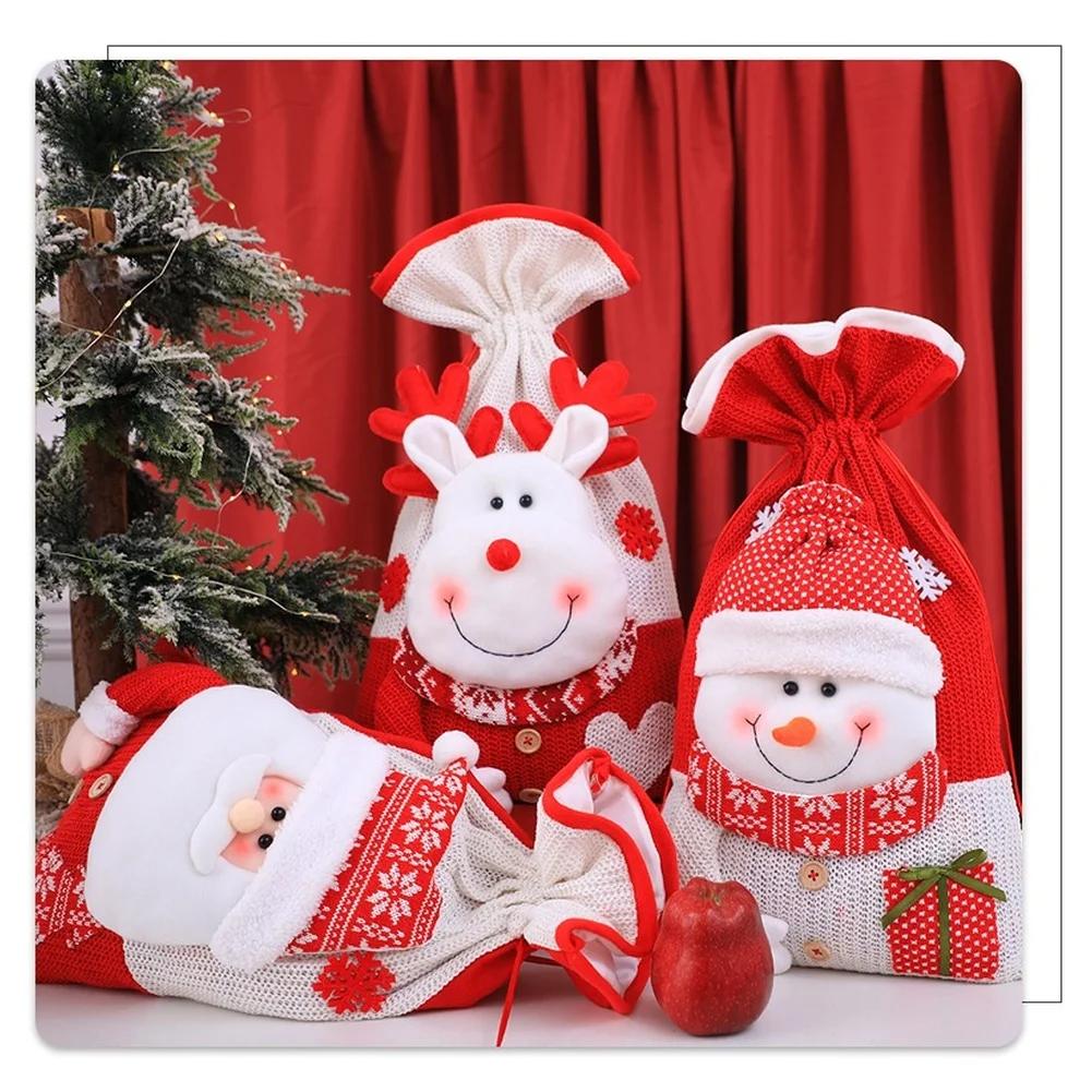 Large Christmas Drawstring Present Bag For Kids Elderly Candy Santa Snowman Christmas Large Santa Claus Bags For Xmas Present