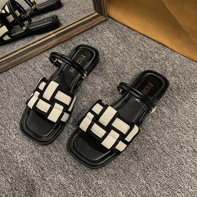 Modische flache Sandalen für Damen Sommer Slipper Römersandalen Outdoor Damen Rutschfest Weiche Sohle Canvas Hausschuhe Sandalias Mujer