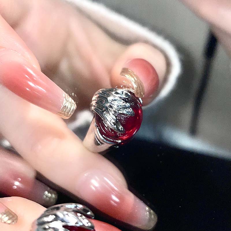 

Punk Gothic Red Crystal Heart Rings for Women Vintage Metal Liquid Irregular Thorns Geometric Ring Aesthetic Y2K Zircon Gift