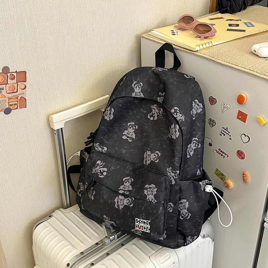 Schoolbag new Korean version ins bear printed schoolbag female high-value junior and high school students multi-compartment college style backpack