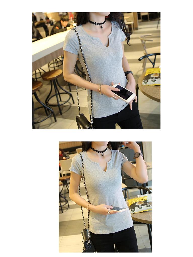 2023 Women's Korean Style Slim Fit Solid Color Short Sleeve T-shirt