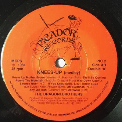 7-Zoll-Schallplatte DRAGONI BROTHERS - Knees-Up / Disco Viva! PIC2 Picador Records 1981 UK Soul/Funk Gebraucht