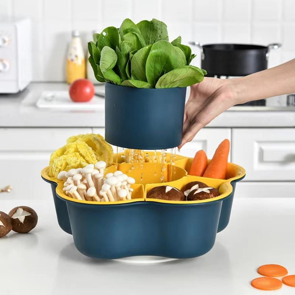 Double-layer Rotating Hot Pot Vegetable Basket 7/9-grid Vegetable Basket