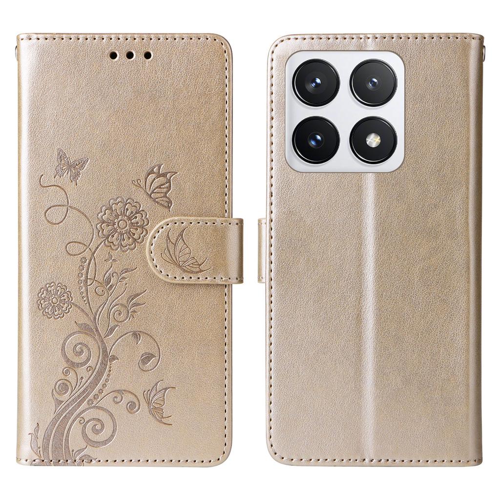 For Xiaomi 14T Pro Leather Case Butterfly Floral Imprint Wallet Stand Cover