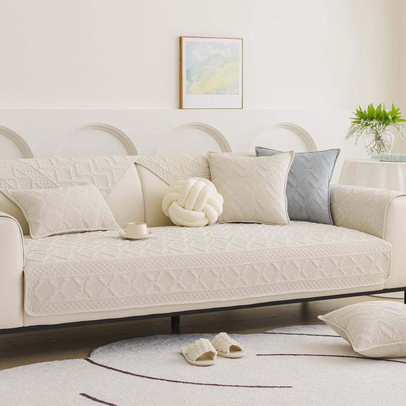 Sofa Cushion Autumn and Winter Plush Anti-slip Cover Cloth New Light Luxury Seat Cushion High-end Diamond Grid Leather Sofa Cover