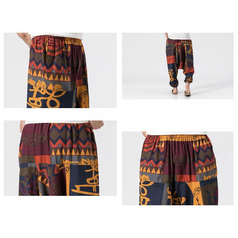 Casual Vintage Trousers Men Loose Baggy Long Pants Floral Print Wide Leg Pant Plus Size