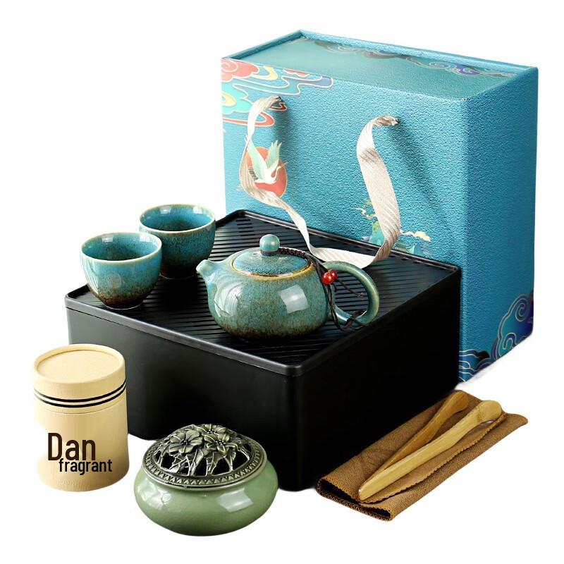 Yunyan Ceramic Kung Fu Tea Set with Sandalwood Incense