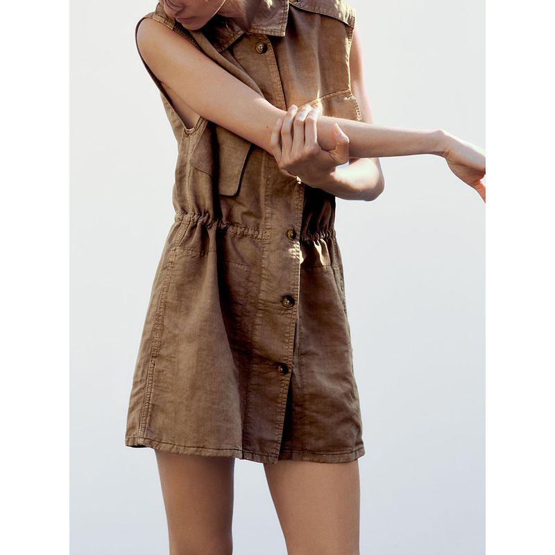 Za2025 Summer New Product Women's Clothes Single-Breasted Pocket Sleeveless Lapel Short Dress 8197085 707