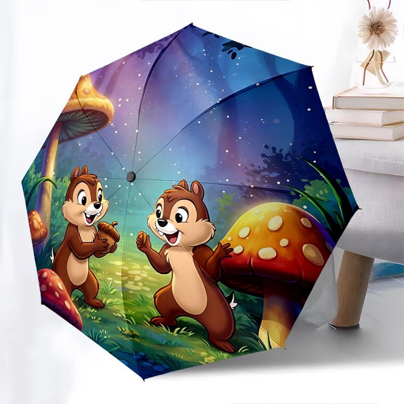 Chips and Dale, Fairy Forest Themed Automatic Opening and Closing Umbrella, Brightly Colored 8-rib Portable Umbrella, Suitable for Men and Women