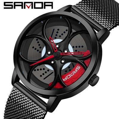 SANDA nieuwe persoonlijkheid cool heren quartz horloge wiel serie wijzerplaat casual stalen riem herenhorloge