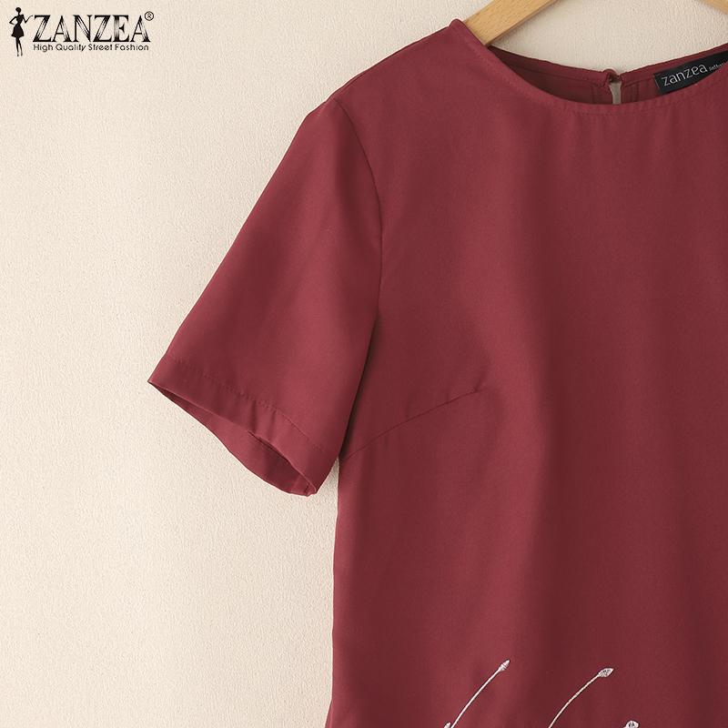 ZANZEA Women Summer Round Neck Casual Short Sleeve Print Dress