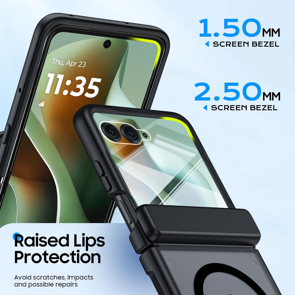 For Motorola Razr Ultra 2025 / Razr Ultra 2026 Magnetic Power,Slim Design,Screen Protector,Hinge Protection,Matte Shockproof Phone Case-Black