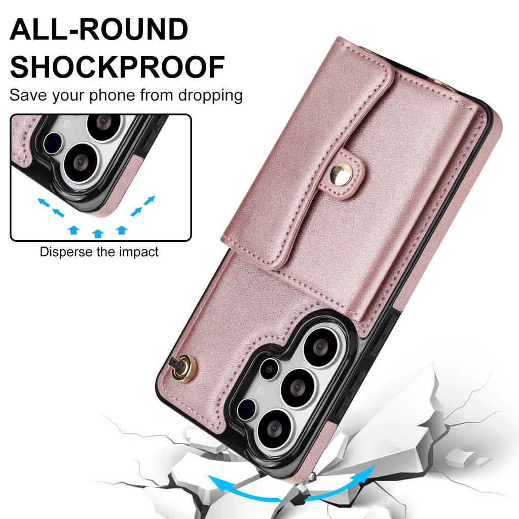 For Samsung Galaxy S26 Ultra S26 Plus S26 PU Leather Wallet Case Flip Cover Card Holder Kickstand Long Lanyard Shockproof Cover