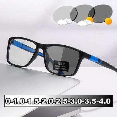 Vintage Photochromic Myopia Glasses for Men Women Outdoor Near Sight Sports Eyeglasses Ladies Square Color Chaning Eyewear