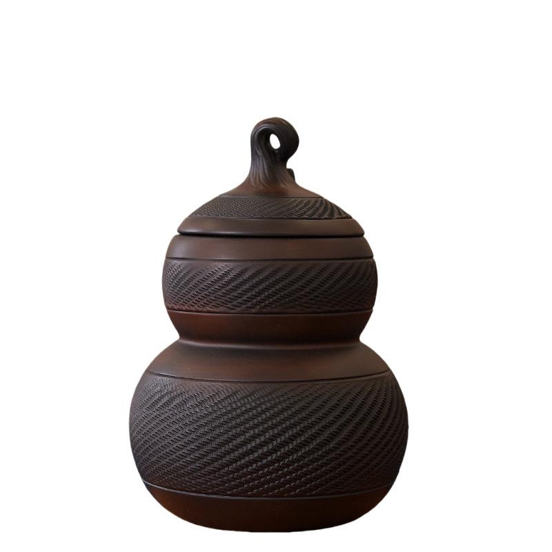 Large Retro Jianshui Purple Clay Gourd Jar for Pu'er and Green Tea Storage