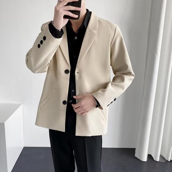 Male Suit Coat Solid Color Dressing Skin-touch Trendy Fine Stitching Lapel for Daily Wear