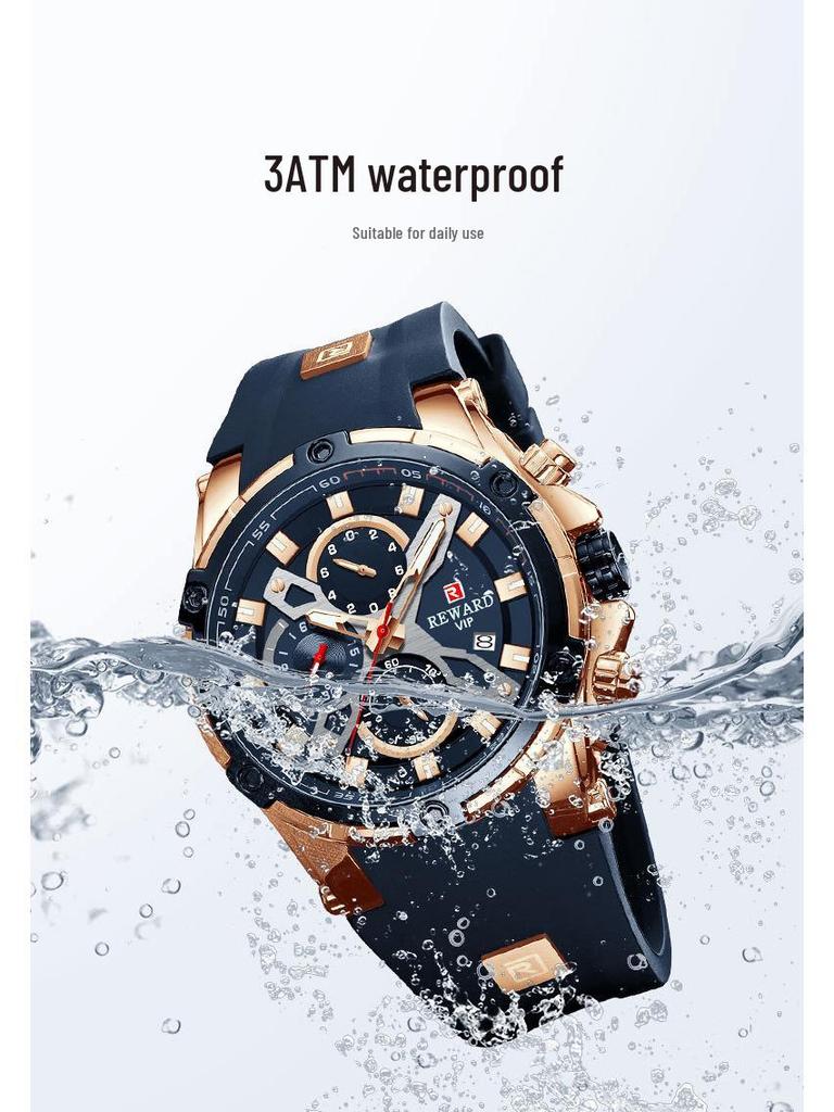 REWARD Men's Multifunction Chronograph Silicone Sports Watch - Luminous, Waterproof, Quartz Calendar (Model: RD83016M)