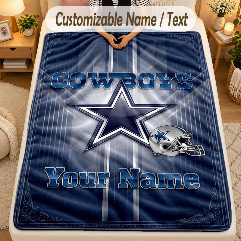 Flannel BlanketDallas Cowboys Custom Name Text Personalized Soft Warm Throw Blanket Home Decor Gift