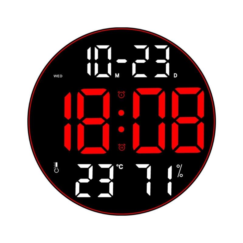 Modern Digital Wall Clock Remote Controlled 5-Level Adjustable Brightness 12inch Large Screen Wall Clock for Offices