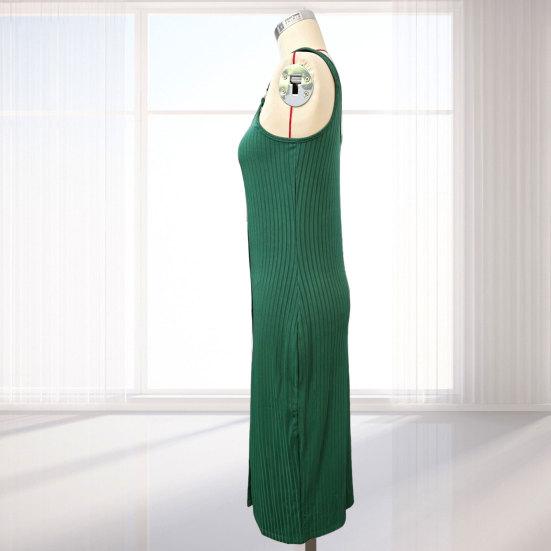 Women's Sleeveless Ribbed Knit Maxi Dress Summer Bodycon Button Down Long Tank Dress Sexy Slim Fit High Slit Office Work Dress