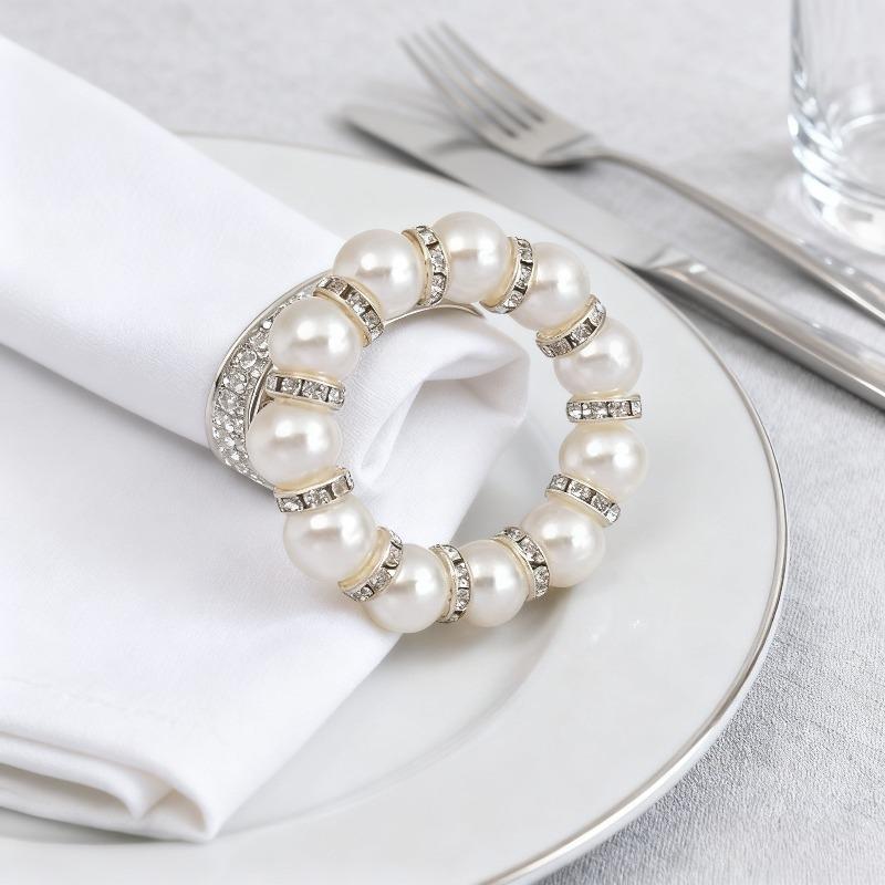 Eleganter Perlen-Serviettenring Handgefertigt Perlenbesetzt Dehnbares Design für Hochzeitsbankett Heimdekor mit weißen Perlen Dekorativ