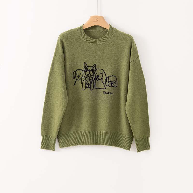 Heavyweight Embroidery Thickened Crew Neck Wool Inner Knitted Sweater Women's Autumn and Winter Lazy Loose Casual Sweater