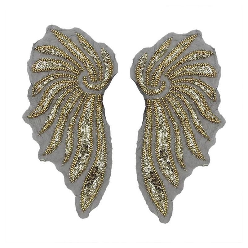 Pearlescent Applique Embroidered Wing Accessory Hand Sewn Sequins And Beads For Wedding Party Attire