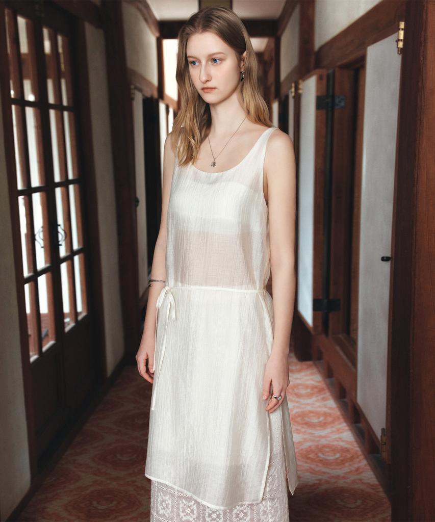Siyajyu Sia8043 See-Through Layered Wrinkle Dress_Cream
