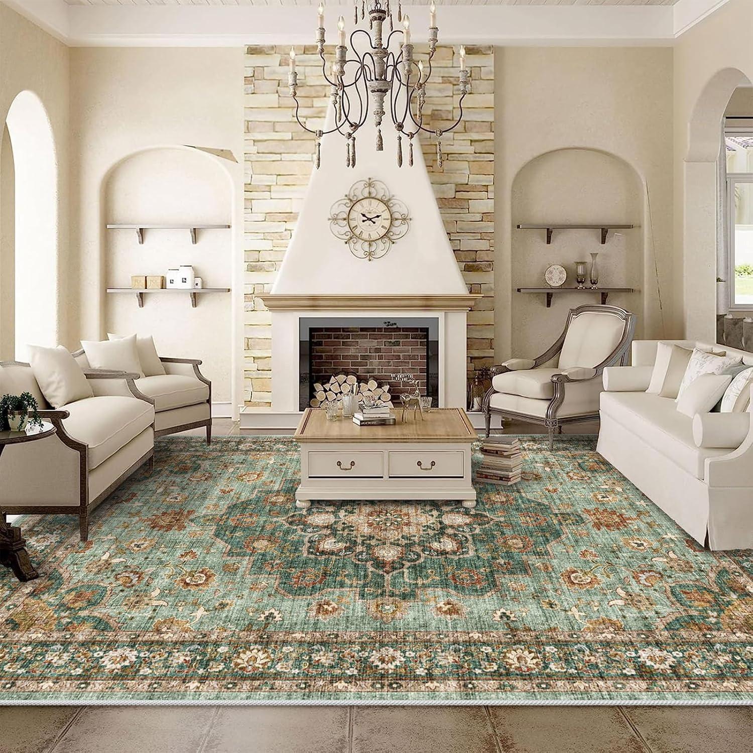 

Retro Nordic Floral Print Living Room Carpet Machine Washable Bedroom Rug Light Luxury Coffee Table Mats Tapis 50x80cm (19x31inch)