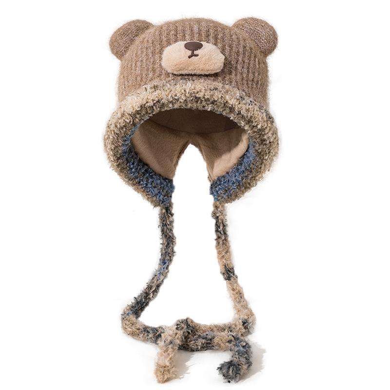 Cute Plush Hat Women's Autumn and Winter Colorful Fringed Braids Knitted Pullover Hat Ear Protector