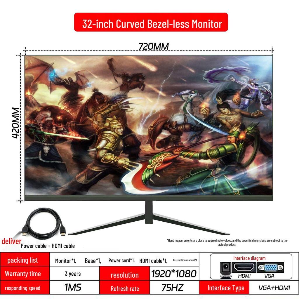 Ultra-Thin Frameless 2K/4K Monitor - 144Hz, 24/27/32 Inch Display for Esports