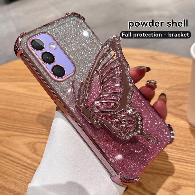 Glitter Butterfly Stand Phone Case for Samsung S25 S24 23 S22 S21 Ultra Plus S25 S23 FE A17 A07 A06 A56 A36 A16 A55 A35 A25 A15 A54 A53 A14 A13