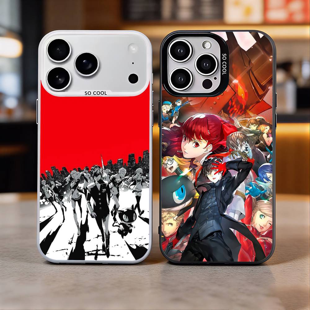 P-Persona 5 Anime Phone Case For iPhone 17, 16,15,14,13,12,11 Plus,Pro Max, Colorful Silver Funda Cover